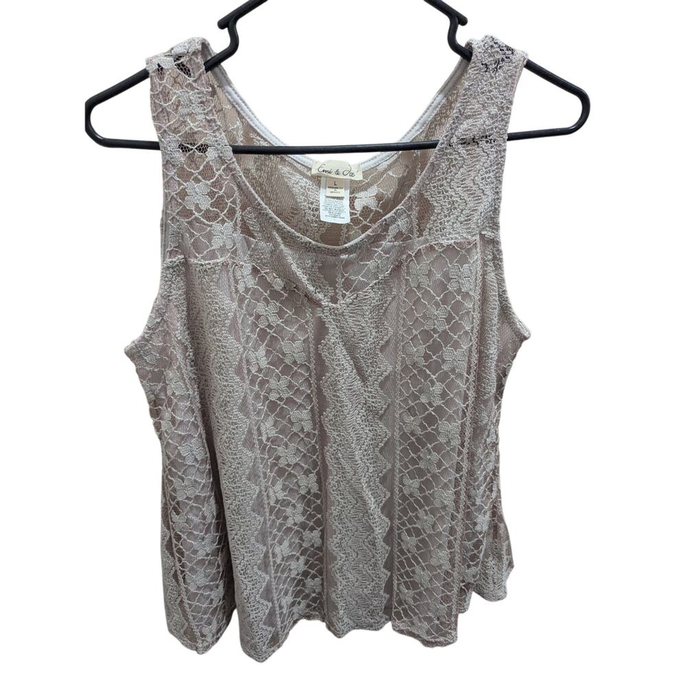 Emi & Joe Women's Size Large Cream Overlay Lace Tank Top Sleeveless Shirt EUC